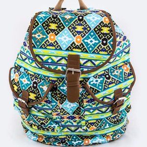 Hearty Trends Blue Tribal Pattern Canvas Backpack